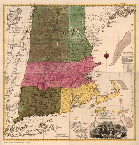 New England 1776 Old Map Reprint - Lotter - Color